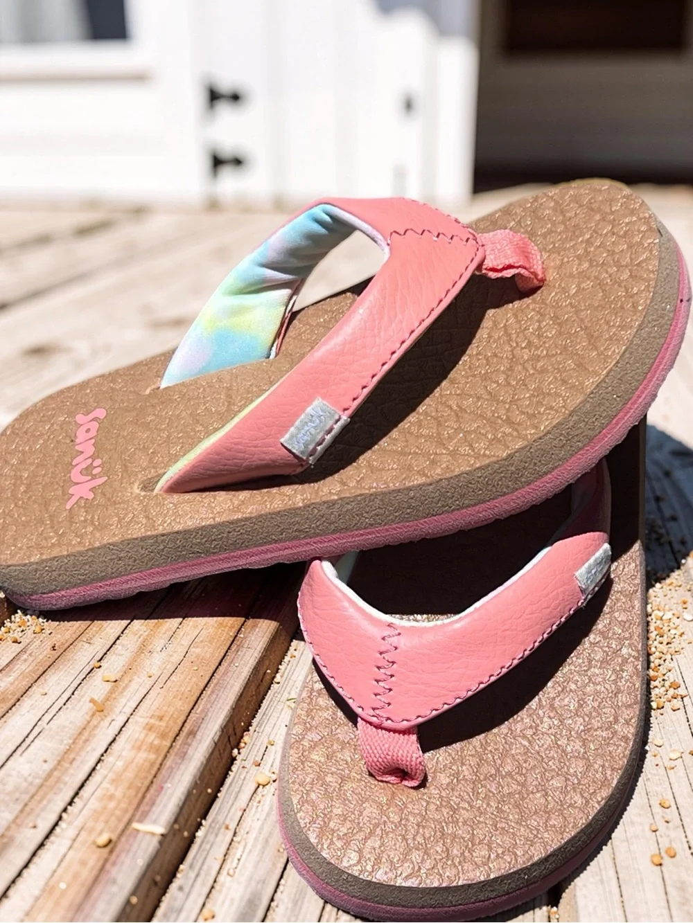 Sanuk Toddler Yoga Mat Sandals in Coral Pink Tie Dye | Size 7-8